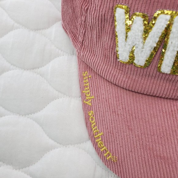 SIMPLY SOUTHERN Sparkle Puff Letter WIFEY Pink Corduroy Baseball Cap Hat NEW - Picture 2 of 6